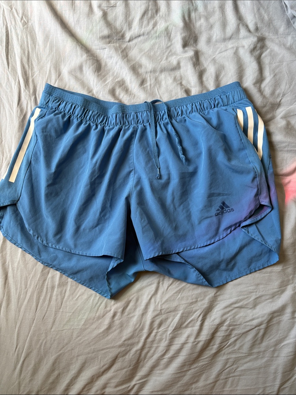 adidas Light Blue Women's Athletic Shorts with White Stripes